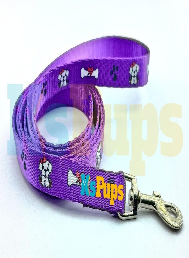 KsPups 15MM Silicon Soft Paw and Bone Print Nylon Collar Belt and Leash with Adjustable Quick Release and Breathable Neck Collar Belt Set Ideal for Outdoor Walking Dogs and Cats (Purple) - Image 3